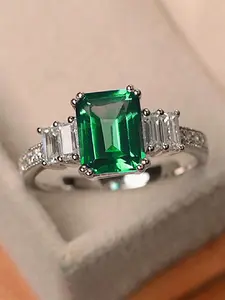 1pc Elegant Cubic Zirconia Emerald Cut Ring For Women For Wedding Engagement Anniversary Jewelry Valentine's Day Gift