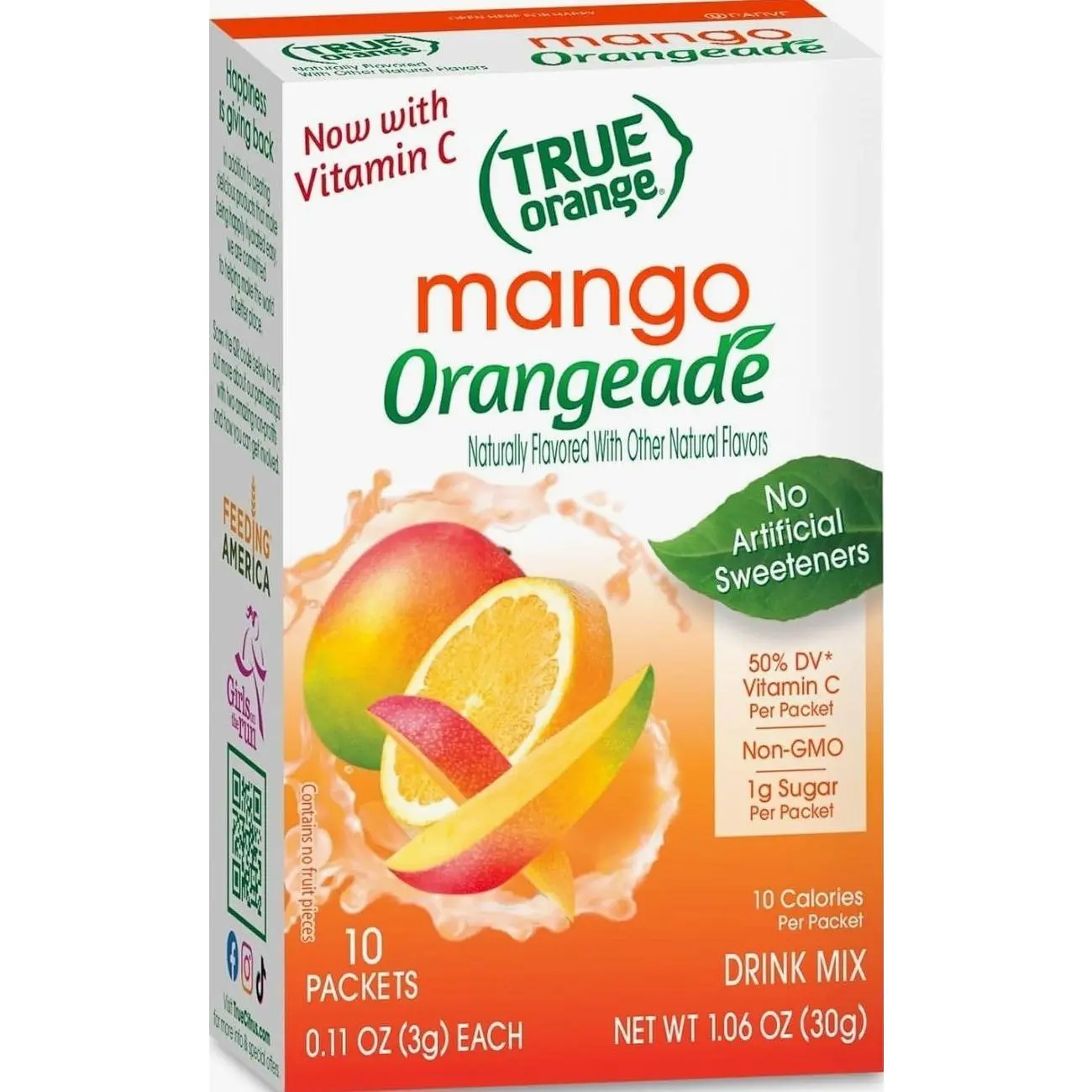 True Orange Mango Orangeade Powdered Drink Mix Packets, 10 ct | Non-GMO, gluten free, low calorie water enhancer, no artificial sweeteners, 50% Daily Vitamin C