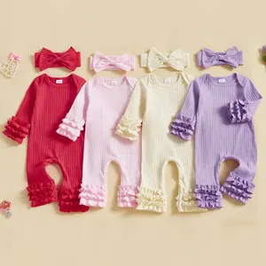 Newborn Baby Girl Clothes Jumpsuit Ruffle Romper Bodysuit Pants Headband  Coming Home Hospital Outfits