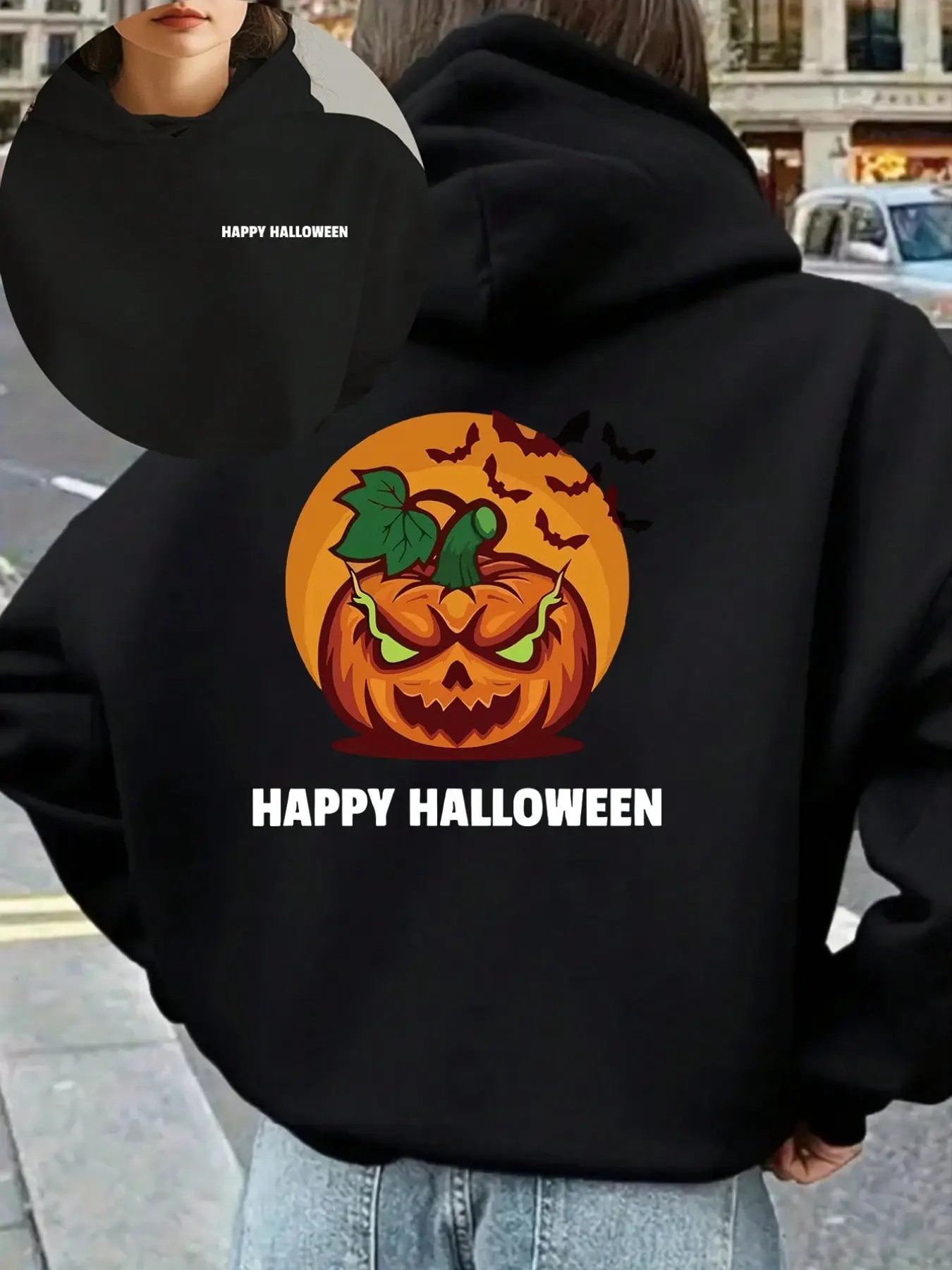 HAPPY HALLOWEEN Pumpkin Print! Women's Hooded Pullover Sweatshirt, Suitable For Autumn/Winter, A Fun Holiday Gift