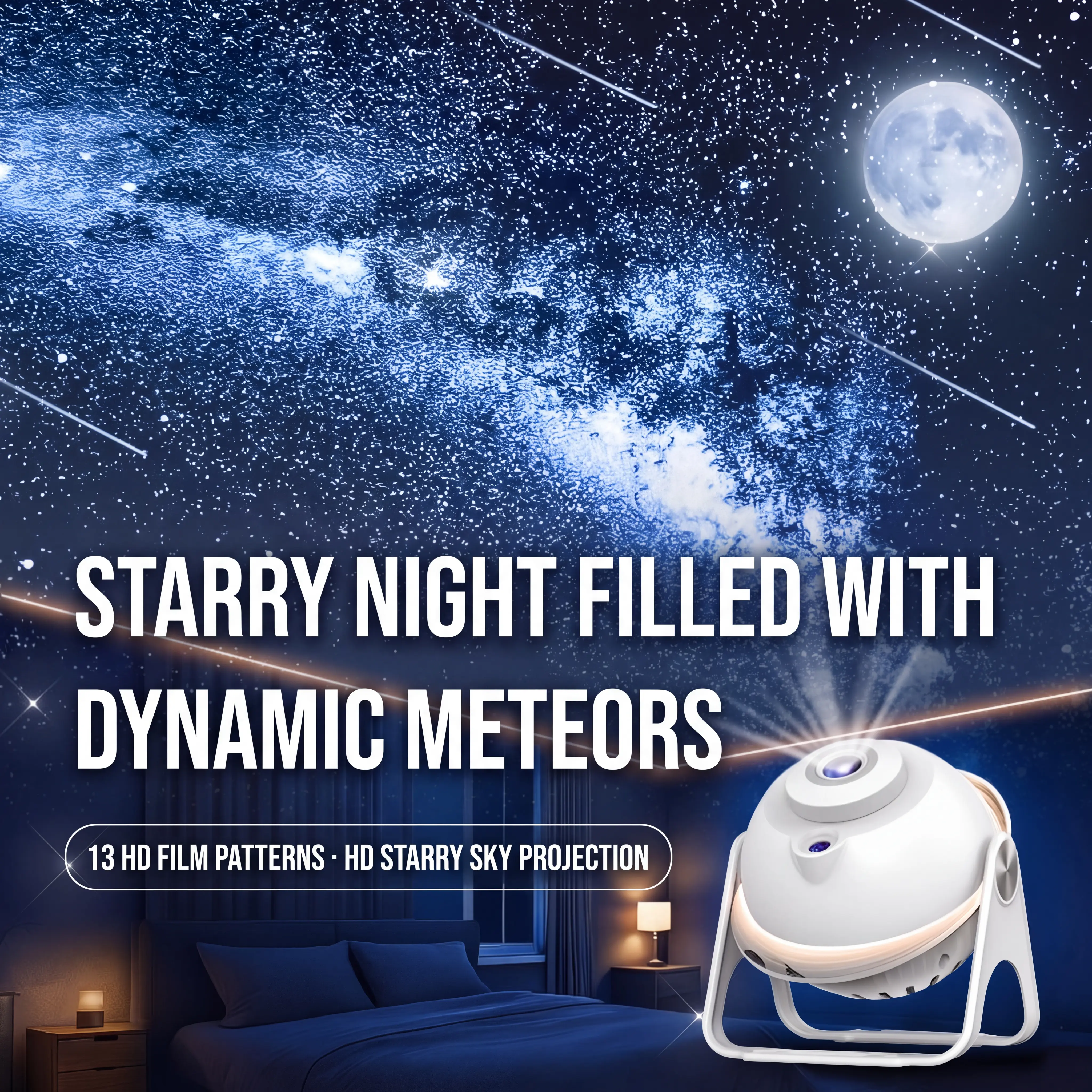 YOUKELUX-M Rechargeable Galaxy Projector with Bluetooth Speaker & 20 White Noise Music,Auto Timer,13 Films,Moving Meteor,Remote Control,Night Light Star Projector for Bedroom