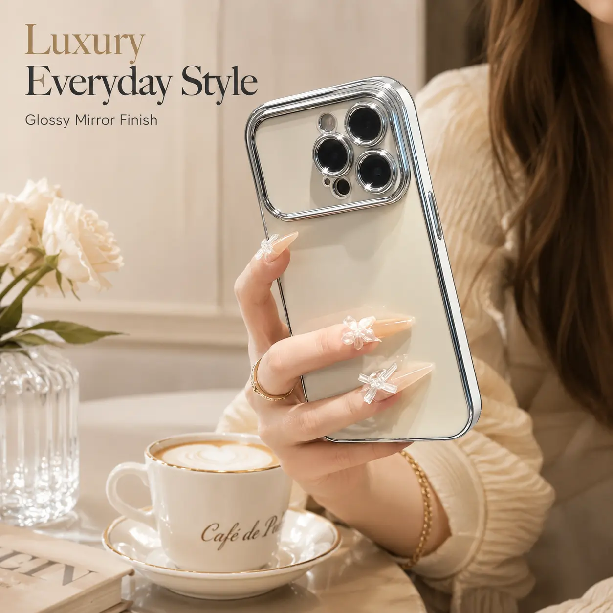 Luxury Clear Chrome Phone Case for iPhone 17 Pro Max, Shiny Metallic Edge Slim Case with Camera Protection, Minimalist Stylish Protective Cover