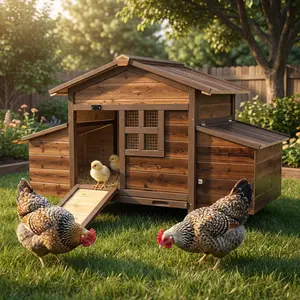 Grezone Wooden Chicken Coop with Nesting Two Boxes,Large Outdoor Poultry Hutch for Backyard,Easy-Clean Hen House,Outdoor Weatherproof Cage for Duck Chick