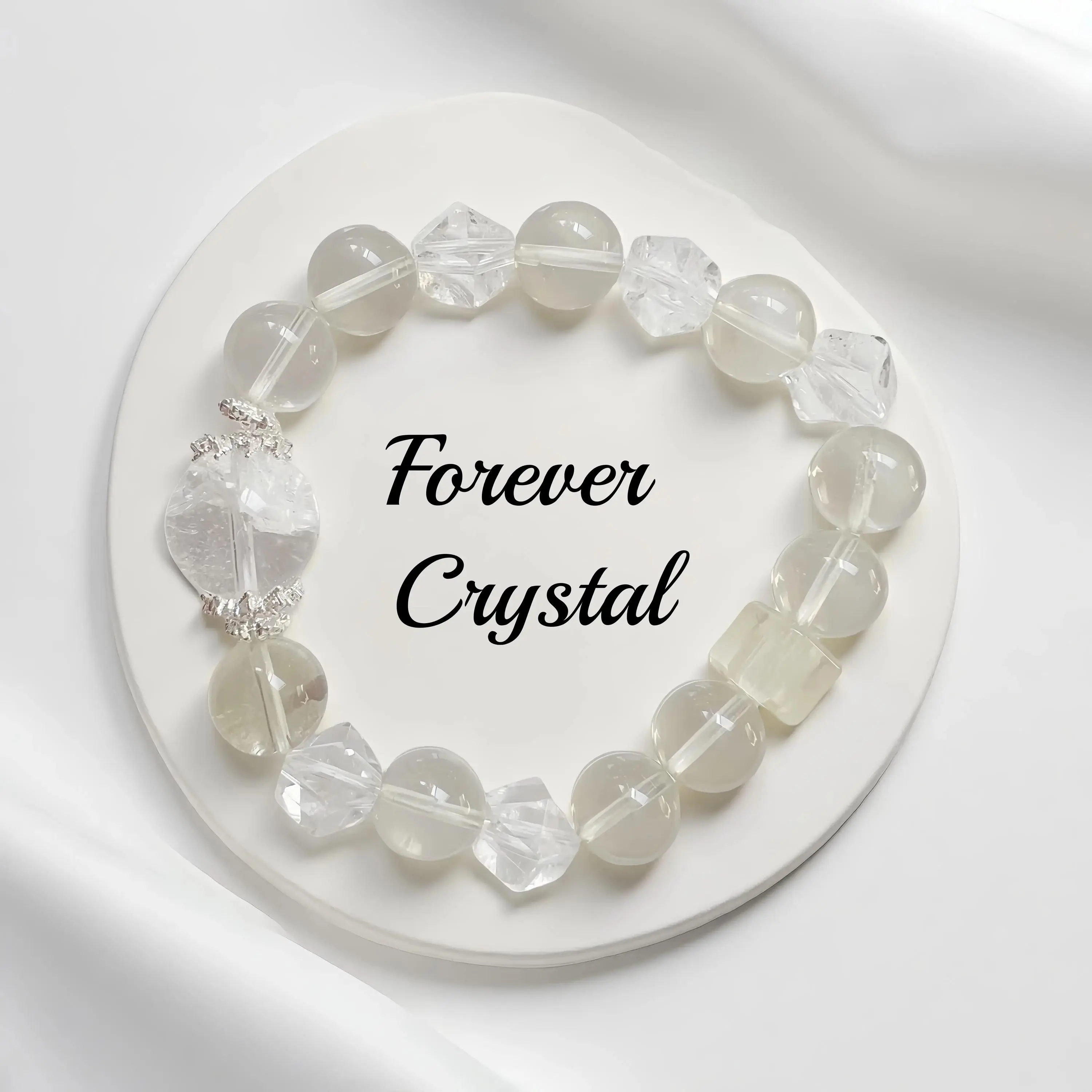 Forever Crystal Citrine Clear Quartz & White Azeztulite Bracelet with 16mm Focal Bead for Abundance Spiritual Clarity