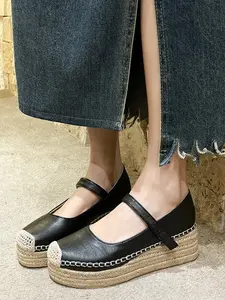 Women's Silver Color Fisherman Shoes, New Small Perfume Style Knitted Loafers, Thick Sole Platform Mary Jane Flats, Open Toe Comfortable