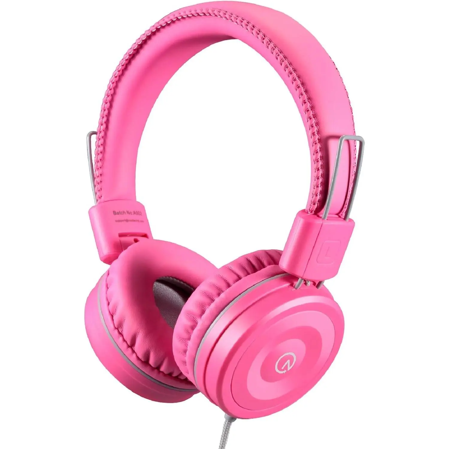 Headphones K22 Foldable Stereo -Free 5ft Long Cord 3.5mm Jack Plugin Wired -Ear Headset for iPad/ Kindle Fire/Girls/School/Laptop/Travel/Plane/Tablet FlamingoPink