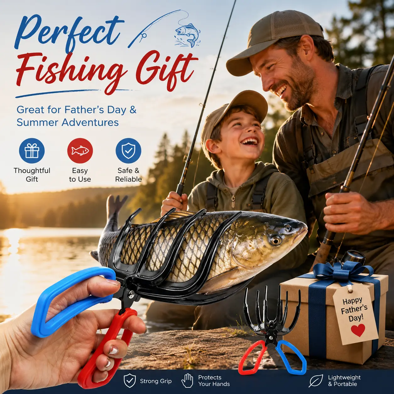 3-Claw Metal Fish Holder Gripper, Multipurpose Fishing Lip Clamp Plier, Sturdy Fish Capture Tongs, Practical Outdoor Fish Control Gear for Angling Supplies