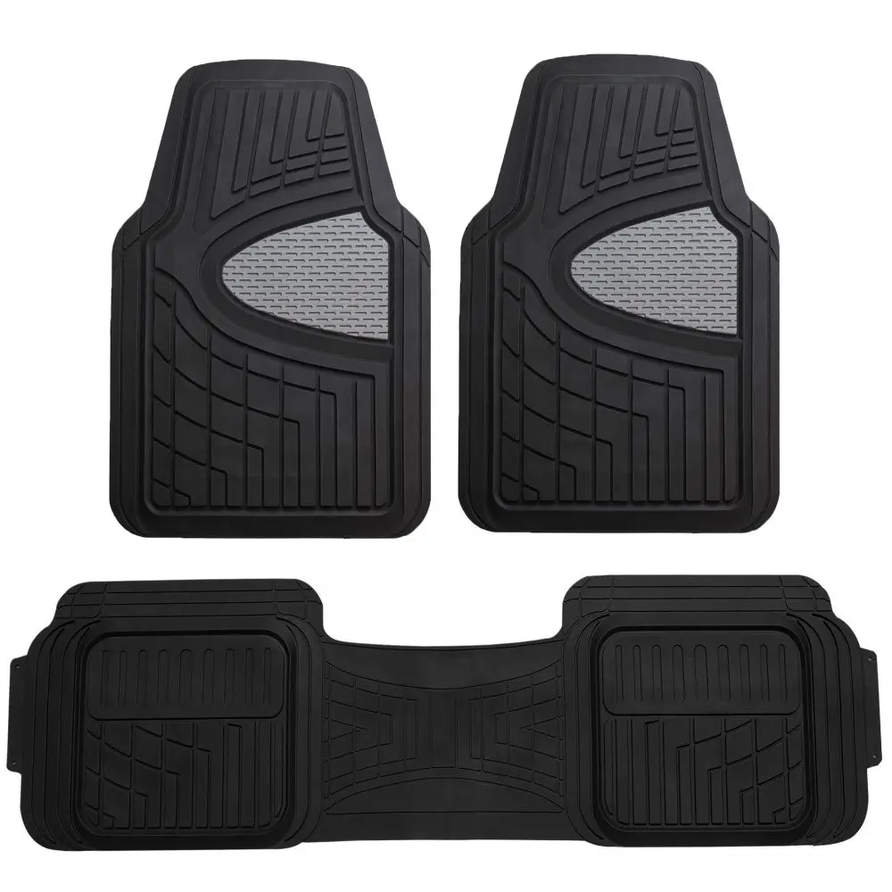Car Floor Mats Full Set - Gray Trimmable Edges, ClimaProof Heavy-Duty Rubber, Tall Channels, Non-Slip Protection, Fluid Barrier Car Interior Accessory