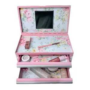Kobalt Mini Floral Print Makeup Toolbox with Magnetic Mirror - Compact & Stylish Storage Solution for Your Essentials
