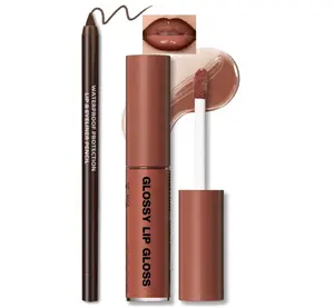Nourishing Lip Gloss with Brown Lip Liner Lip Combo Set, Moisturizing High Shine Nude Lip Glow Oil Fresh Lightweight Glossy Plumping Lip Gloss for Women Long Wear Mini Liquid Lipstick Makeup#8
