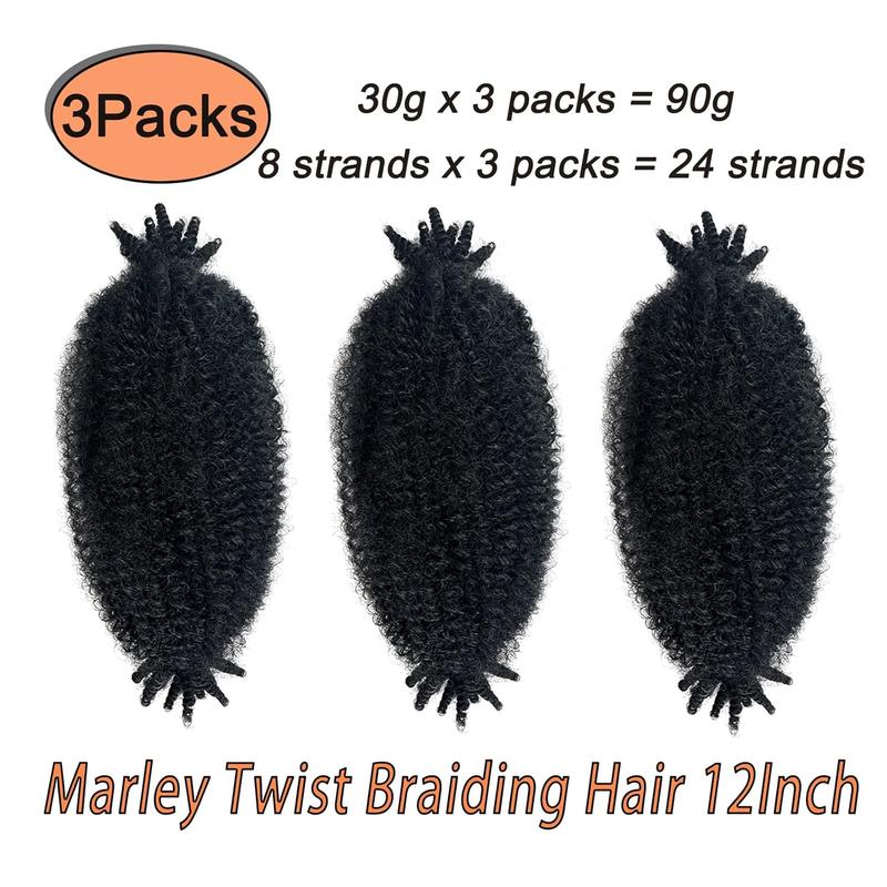 3 Packs Marley Twist Braiding Hair, 12 Inch Pre-Separated Springy Afro Twist Hair Kinky Twist Crochet Twist Hair for Women (12 Inch (Pack of 3), 1B)