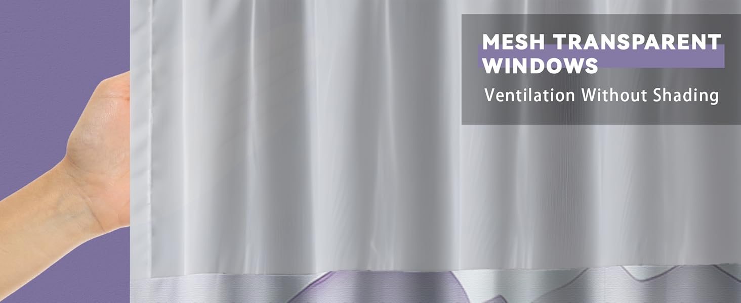 Forest Shower with Snap in Liner, Nature Mountain No Hook Layer Shower and Liner Set, Ringless with Window Waterproof Cloth, 71" W x 74" L, Purple