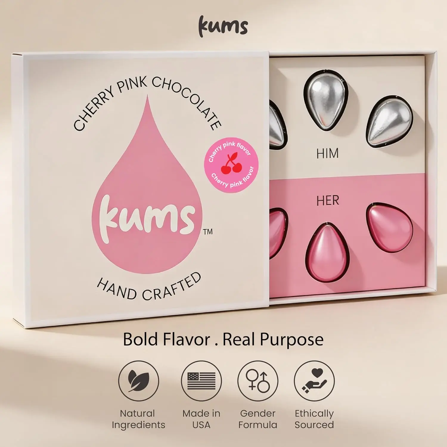 🔥 HOT SALE 40% Kums Pink Cherry Rose Chocolate Tabs for Couples (1 Box) Premium Pink Cherry Tab Chocolate for Men & Women | Vegetarian Delight Ideal | Ideal for Sharing and Indulging Together