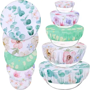 Reusable Bowl Covers (Set of 5), 5 Multi-Size Elastic Durable Cloth Fabric Bowl Covers Stretch Food Covers Washable for Food Storage Fruits Leftover