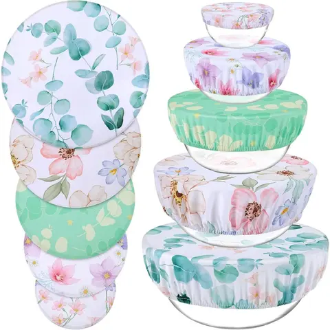 Reusable Bowl Covers (Set of 5), 5 Multi-Size Elastic Durable Cloth Fabric Bowl Covers Stretch Food Covers Washable for Food Storage Fruits Leftover Deals for You Days
