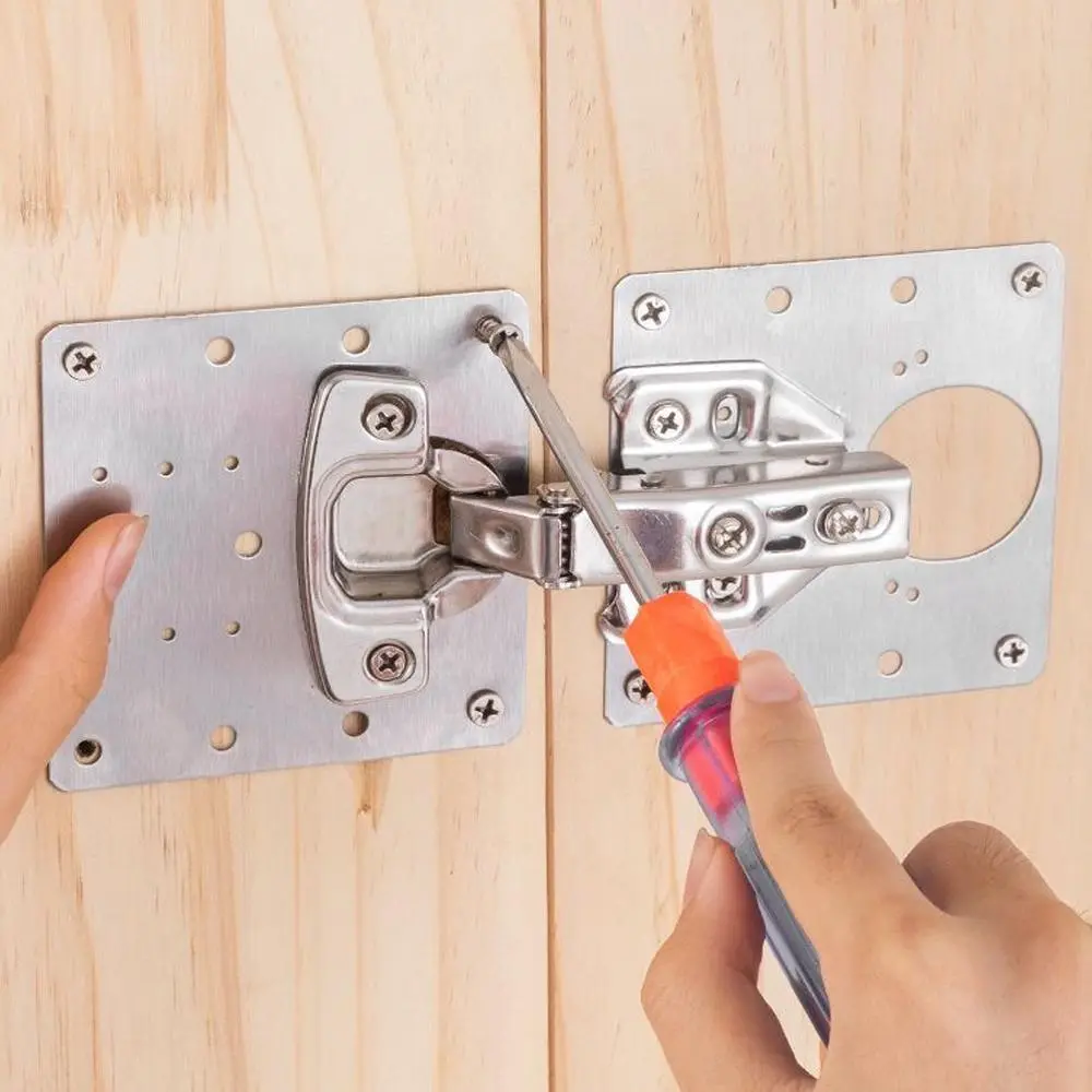 Cabinet Door Hinge Repair and Reinforcement Plate, Easy to install, Thickened Fixing Plate for Cabinet Door Hinges, Furniture Hinge Compatibility Accessory, Screws for Directly Securing Hydraulic Cabinet Door Hinges, Hinge Repair Tool, Stability