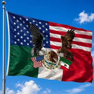 USA Mexico Pride Flag 3x5 Ft, American Mexican Heritage Flag, Patriotic Eagle Banner, Outdoor Garden House Flag