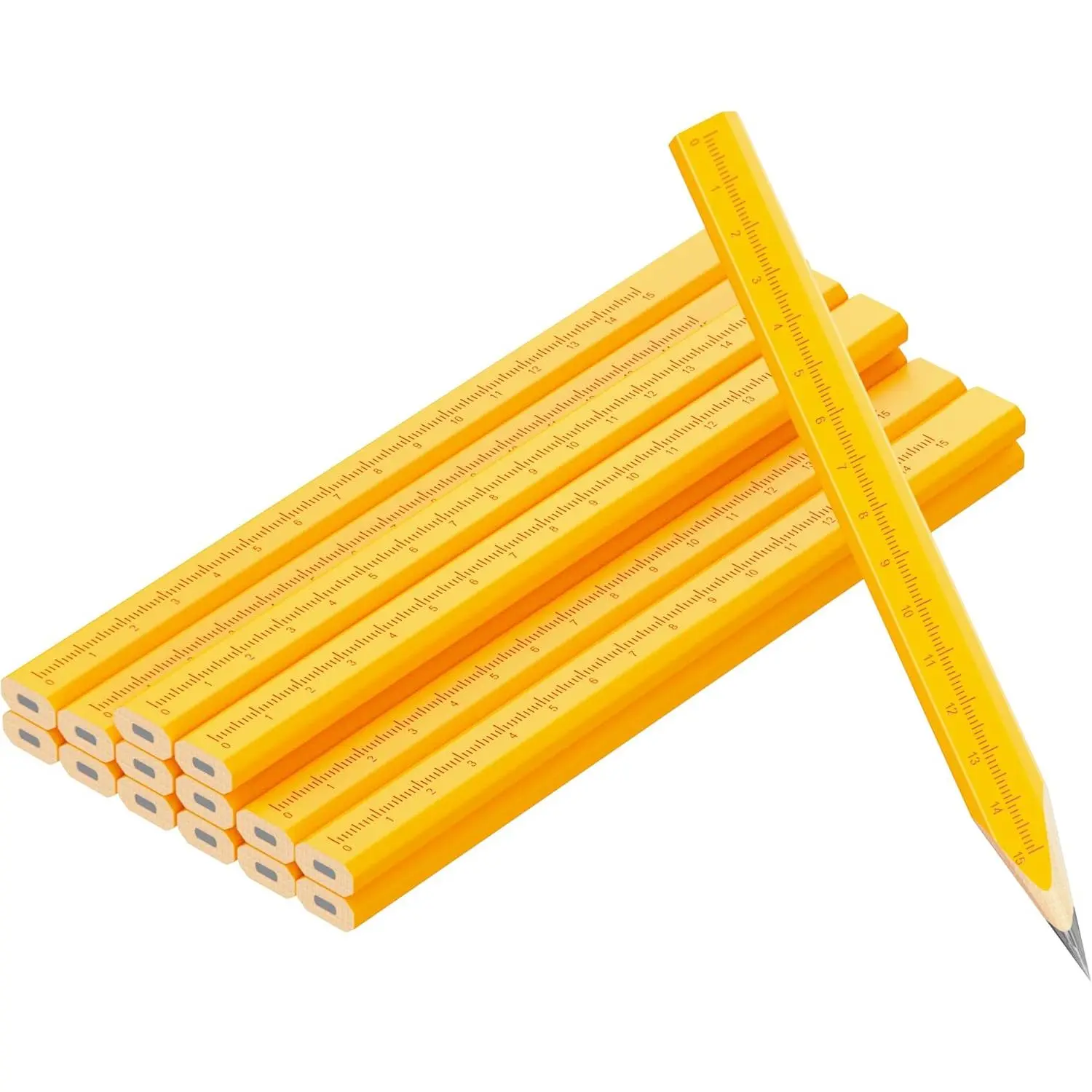 Carpenter Pencils with CM Scale - Framing Construction Pencil for Contractor & Woodworking 14-Pack (Yellow)