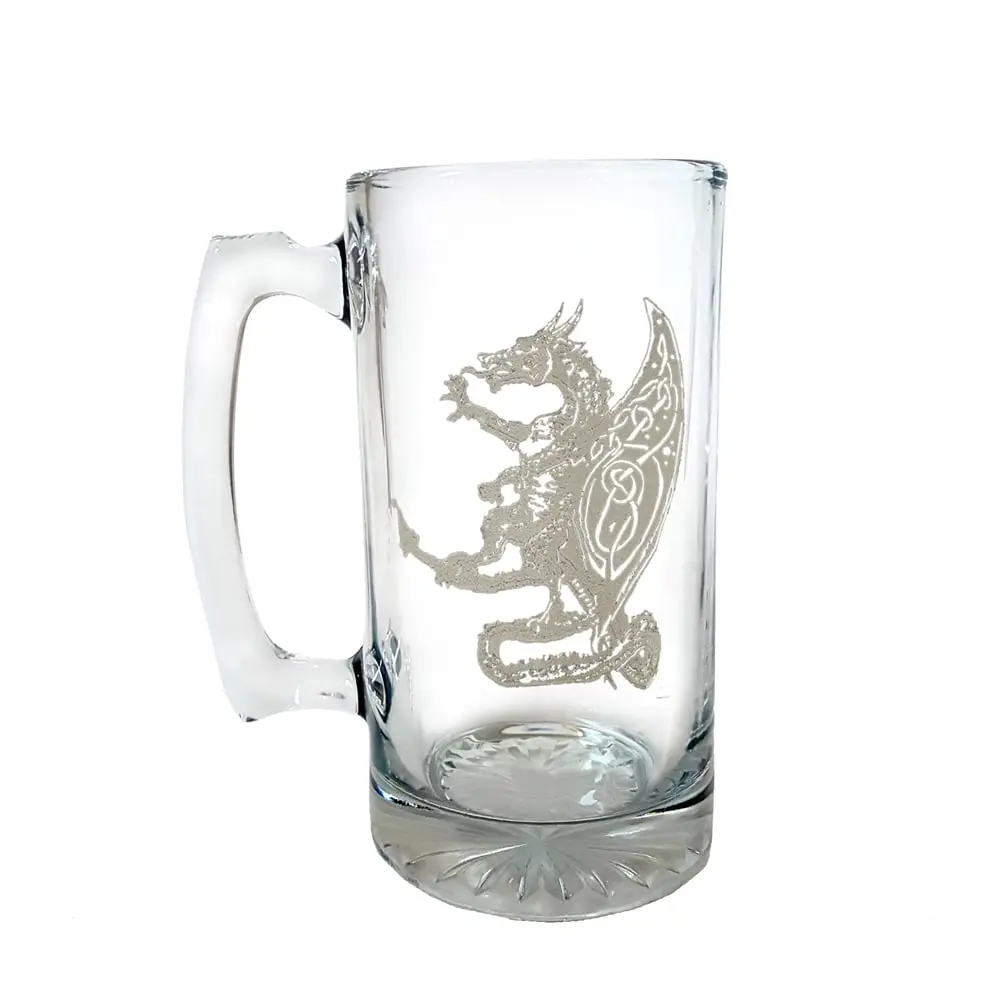Lyoncraft SSDG01 Thick 16oz Celtic Dragon Engraved Stein Glass, Kitchenware Drinkware for Beverage Serving