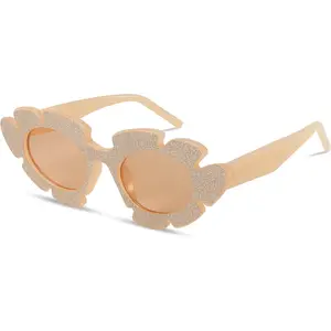 FEISEDY Trendy Cat Eye Sunglasses Flower-shaped Frames Retro Diamond Cateye Eyewear for Women Men Oversized Sunglasses B2370