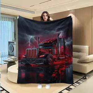 Transformers Optimus Prime Heavy Truck Print Flannel Blanket, Neon Lightning Rain Cool Mech Style, Multi-Purpose All Seasons Throw