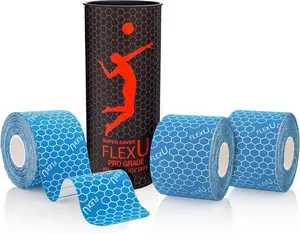 FlexU Blue Kinesiology Tape 3 Roll Value Pack 60 Pre-Cut 10 Inch Strips Hypoallergenic Longer Lasting Muscle Tape - Water Resistant kinesiology tape