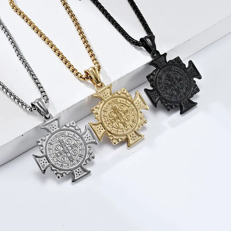 GTHIC Saint Benedict Medal Stainless Steel Pendant Unisex for Men Women Daily Wear