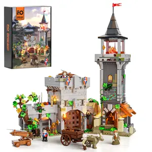 FUNWHOLE Medieval Watchtower Lighting Building-Bricks Set - Guardiance Castle with Soldier Farmer Minifigures Collectible Display Set 1625 Pcs Toys for Adults, Teen, Boys and Girls
