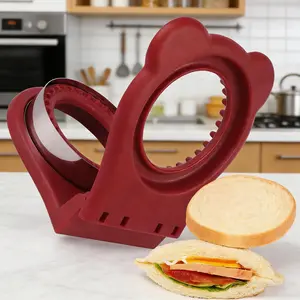 Sandwich Cutter and Sealer for PB&J Round Crustless Kitchen Tool Kids Lunch Snacks Maker for Biscuit Cookie-Dough Red