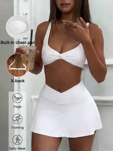 Women's Sporty Wrap Yoga Set, High Waist Skirt & Slim Tank Top, Sweet and Sexy Style, Perfect for Gym, Dance, Daily Wear