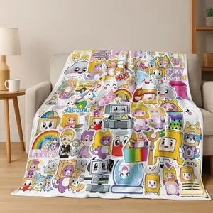 LankyBox Foxy Boxy Rocky Cartoon Blanket Ultra Soft Flannel Cozy Warm Bedroom Couch Sofa Home Picnic Throw Cover Decor Decorative Throw Perfect Birthday Gift Christmas Gift for Kids Teens Boys Girls Fans Cute YouTuber Gaming Style