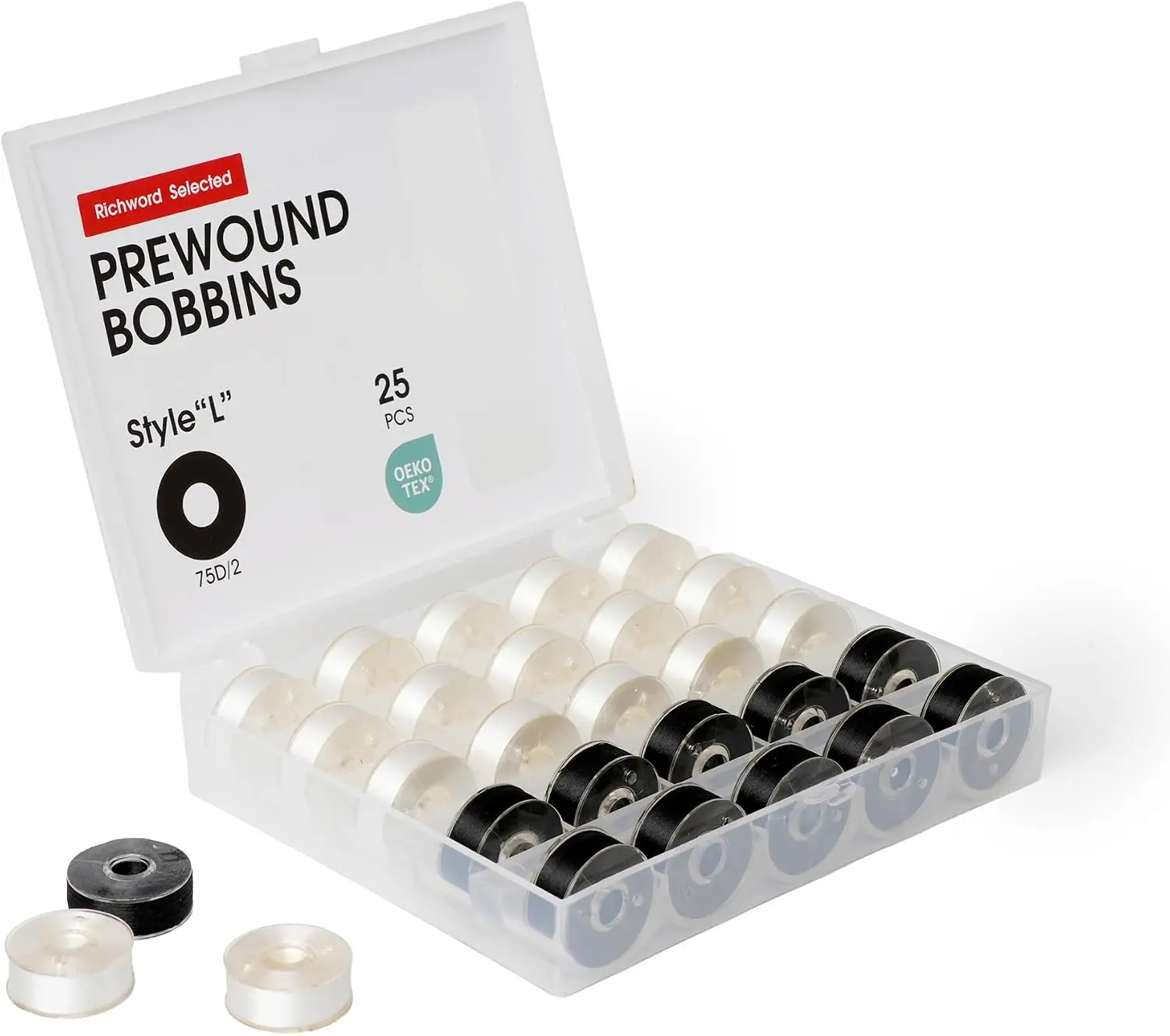 BAI Plastic Sided Prewound Embroidery Bobbins, Style L (SA155) 75D/2, 25 Pack, for Sewing & Embroidery Machines