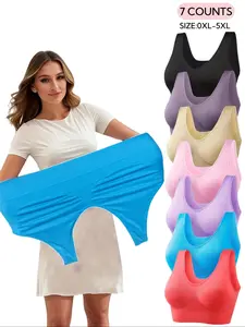 【Plus Size】Women's Soft Comfortable Double Layer Seamless Bra, No Padding,Breathable Simple Basic Top, Lady Lingerie Casual Push Up Underwear,Perfect For Daily Wear,Every Day or Sleeping Wear