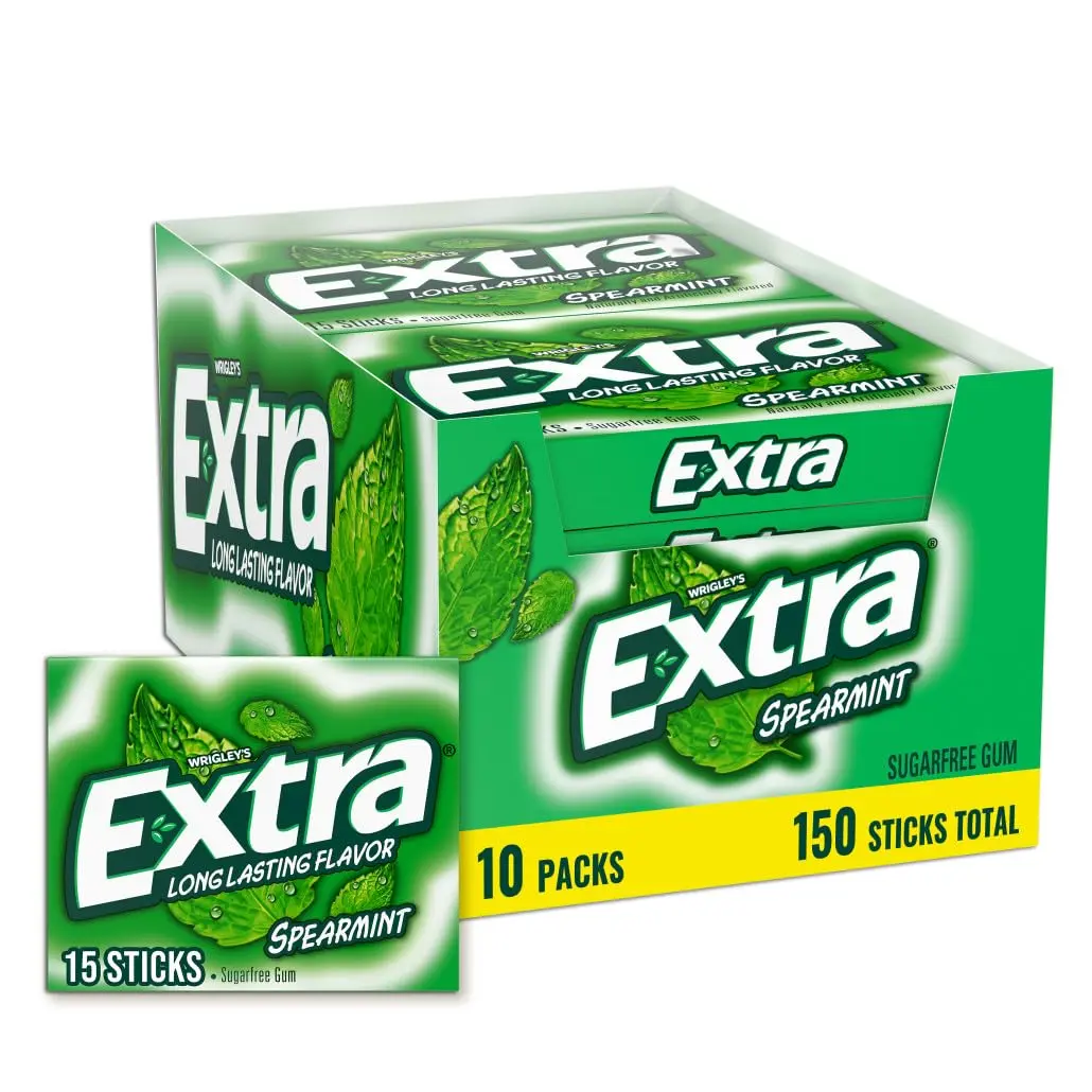 Extra Spearmint Sugar Free Chewing Gum Bulk Pack 15 pcs., 10 pk. Snack Flavor Xylitol Gum