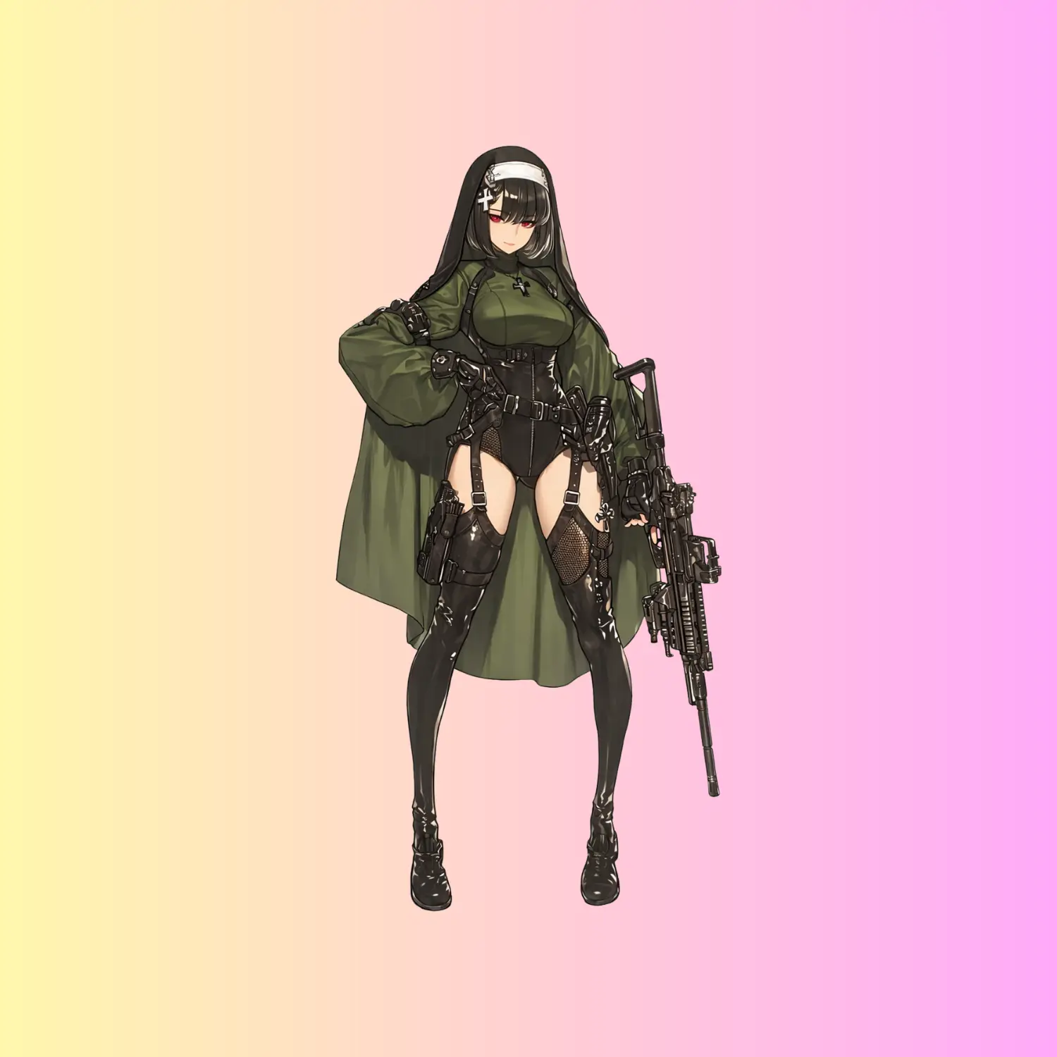 Tactical Nun Anime Girl Sticker, Military Nun Waifu, Gothic Combat Nun Aesthetic, Anime Gun Girl Vinyl Decal