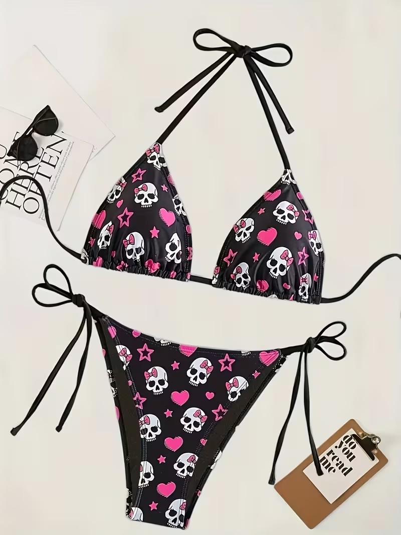 New Women'S Fashion Split Swimsuit Bikini Set Colorful Striped Print Casual Summer Beach Vacation Bikini Set 2026SS Spring/Summer Trend