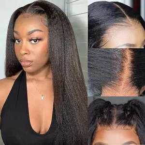 13x4 Kinky Straight Lace Front Wigs Human Hair Pre Plucked With Baby Hairs 180% Density  For Black Women