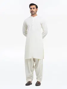 Edenrobe Men's Cream Kurta Shalwar - EMTKST25-99509 NYTopJ(M3)