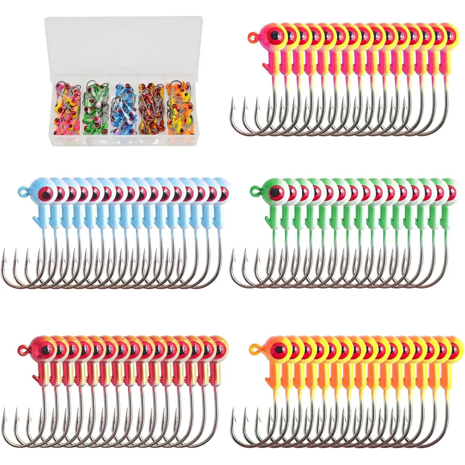 Crappie Jig Heads Kit, 75 count Fishing Jig  Hooks for Fishing Crappie Bass Trout Walleye 1/8oz 1/16oz 1/32oz Yifanyou Sports