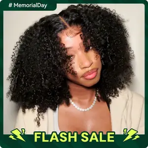 Vshow Bleached Knots Afro Curly Wear Go Glueless Wigs Affordable Real Human Hair Wigs  7x5 & 10x6 Pre-Cut Lace Wigs for Women 180% Density