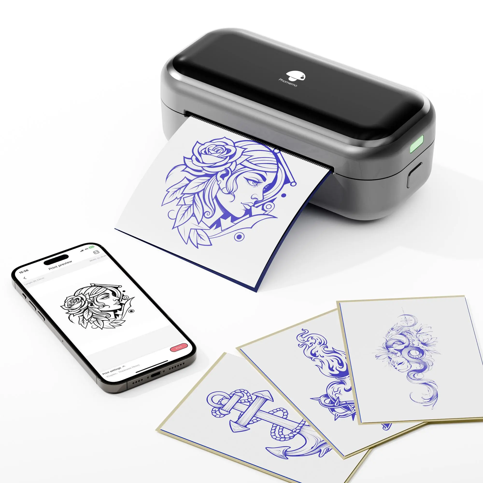 Phomemo TP31 Mini Tattoo Stencil Printer – Wireless Bluetooth Thermal Printer, Includes 30pcs Transfer Paper, Compact & Portable, Compatible with Smartphone, Tablet & PC, Ideal for Tattoo Artists & Beginners, On-the-Go Transfers