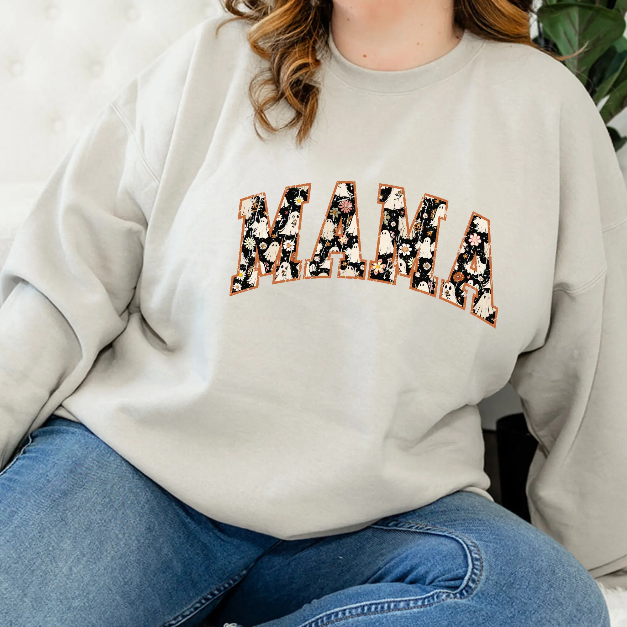 Hanes Comfy Crewneck MAMA Sweatshirt for Women, Halloween and Fall Collection - Pullover Hoodie Sweaters Comfort Casual Womenswear