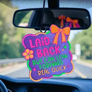 Laid Back Car Freshie – Funny Sassy Neon Car Air Freshener, Rearview Mirror Charm, Gift for Her Car Decor