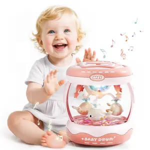 Baby Drum - Portable Musical Toy for Babies 6+ Months with LED Lights Lullabies Ocean Sounds Play Modes Soft Volume Travel Ready Percussion BPA for Toddlers
