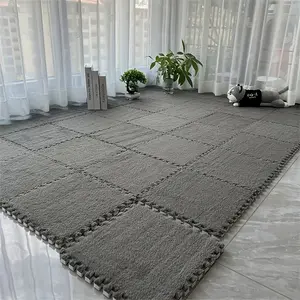 12pcs Set of Thick Bed and Living Room Full Coverage Interlocking Carpet Tiles, Warm Bedside Rug, Washable Soft Non-slip Mat, 11.8x11.8 Inches - Polyester and EVA Material, Machine Made, Hand Wash Only