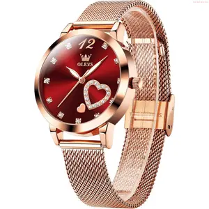 OLEVS Watch OLEVS Women's Small Wrist Rose Gold Tone Watch - Cute Diamond Heart Arabic Numerals Dial, Fashion Waterproof Mesh Bracelet Analog Dress for Ladies