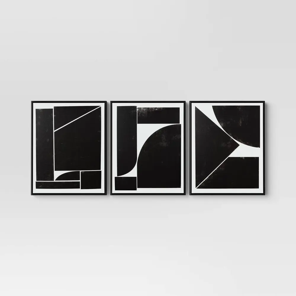 Threshold 16"x20" Alignment Framed Wall Canvas Set (Set of 3) - Modern Geometric Digital Art, Sawtooth Back Mount, Artistic Artwork Home Decoration, Ideal Gift for Home Decor Enthusiasts