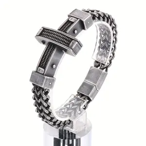 Hip-Hop Street Style Cruciform Bracelet for Men, 304L Stainless Steel Magnetic Buckle, Fashion Accessory, Hip-Hop Bracelet | Magnetic Buckle Bracelet | Durable Bracelet