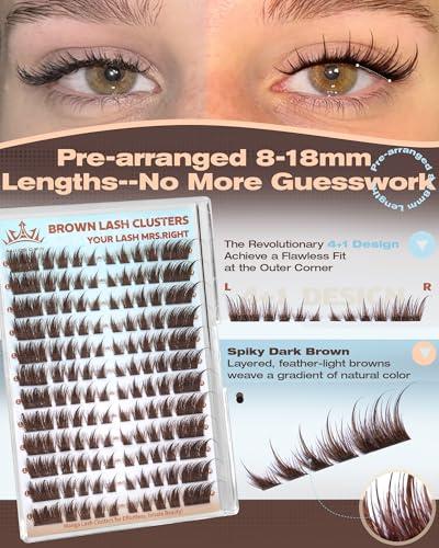 ALICROWN Brown Lash Clusters Cat Eye Cluster Eyelash Extensions Manga Eyelash Clusters Left & Right Natural Lash Extensions Spiky Cluster Lashes C Curly Fox Eye Individual Lashes Fairy Eyelashes