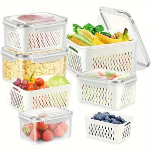 Food Storage Container with Lid, 6 Counts/set Multi-functional Sealed Fresh-keeping Box, Fruit & Vegetable Storage Box for Kitchen Restaurant Supermarket, Utensils